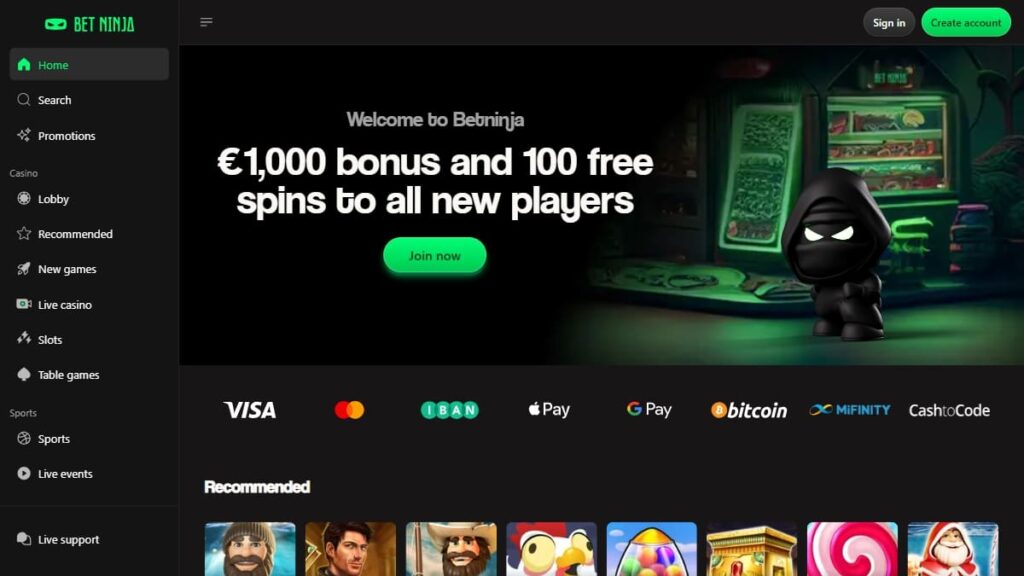 homepage van online bookmaker betninja