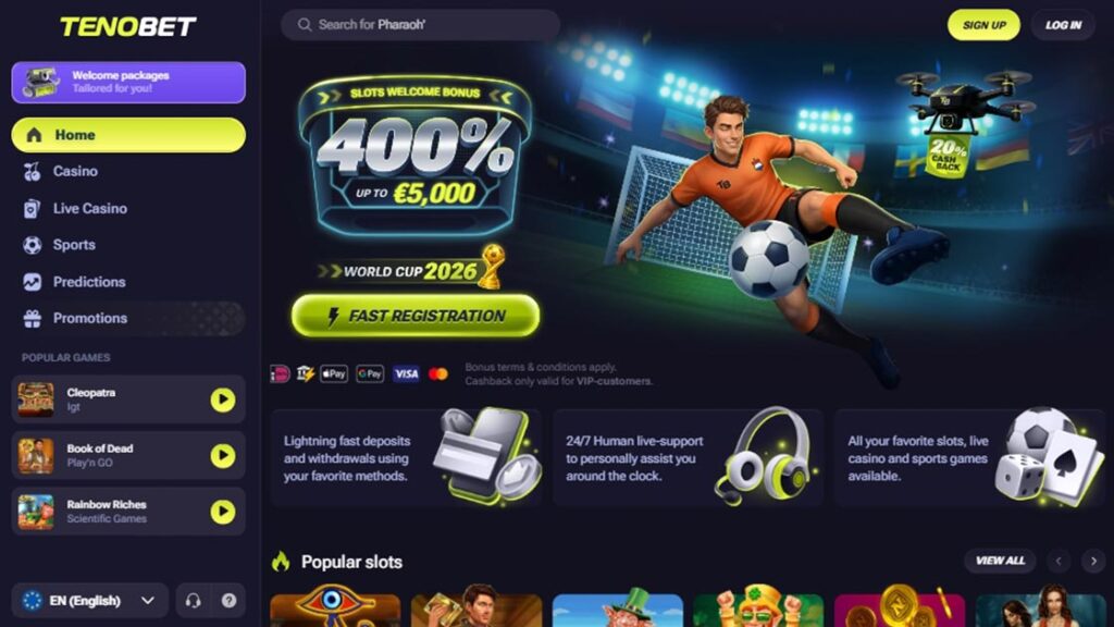 homepage van de online bookmaker tenobet