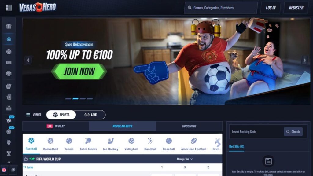 homepage van belgische online bookmaker vegas hero